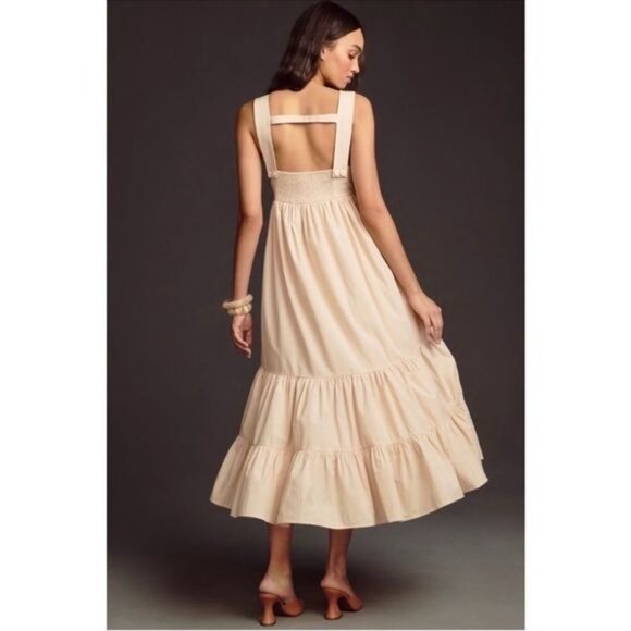 By Anthropologie Square-Neck Tiered Cotton Lined Midi Dress small - Picture 3 of 11